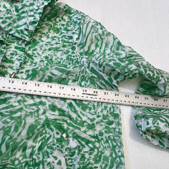 Chico's Women's Zebra Print Lightweight Sheer Mesh Jacket Neon Green Size 1 - Picture 4 of 9